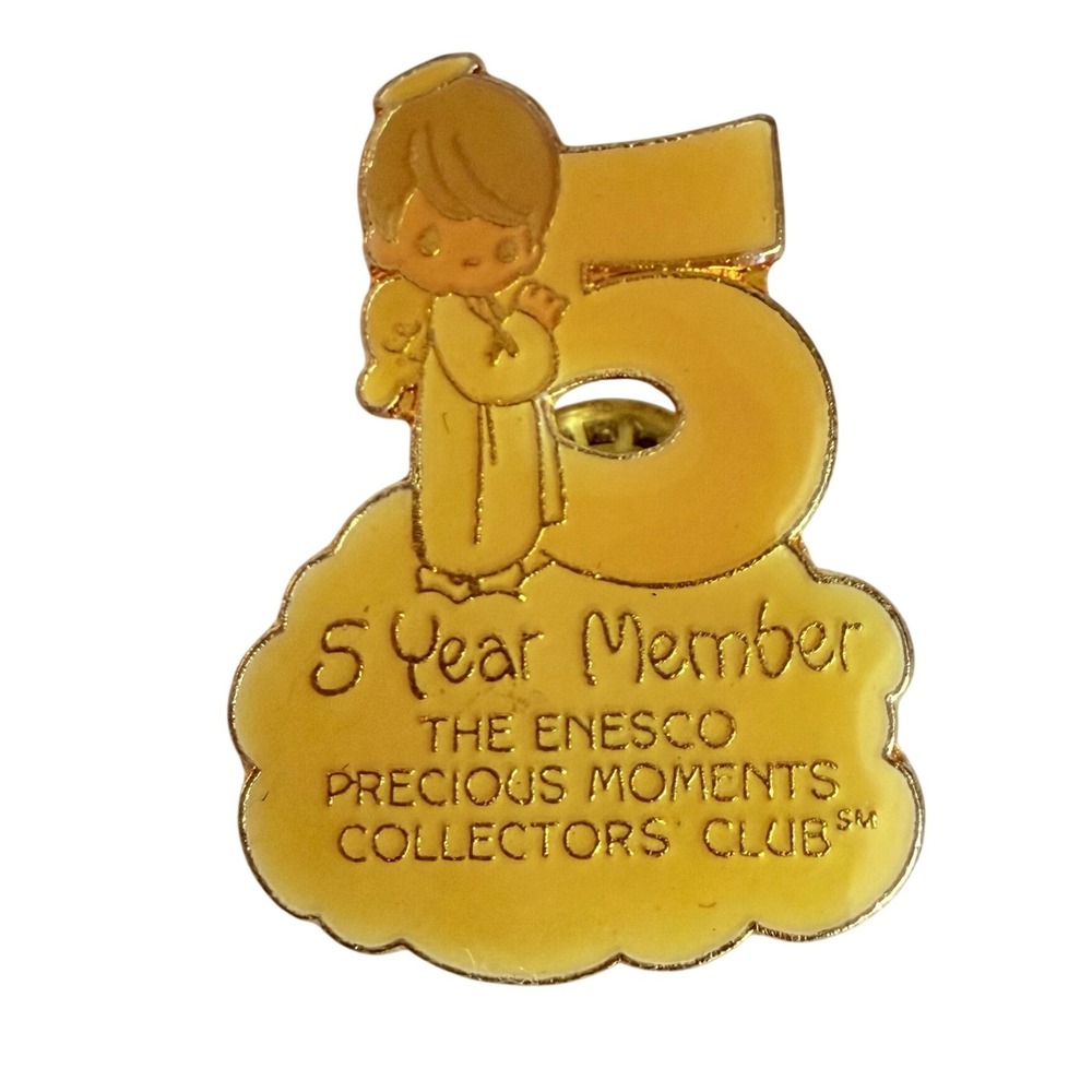 Enesco Precious Moments Collectors Club 5 Year Member Angel Enamel Pin Gold Tone